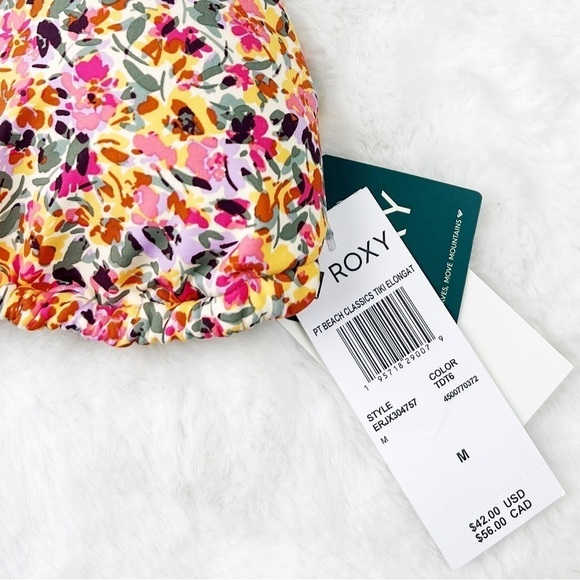 NWT Roxy Printed Beach Classics Elongated Triangle Bikini Top Pastel Rose Floral - Picture 6 of 8